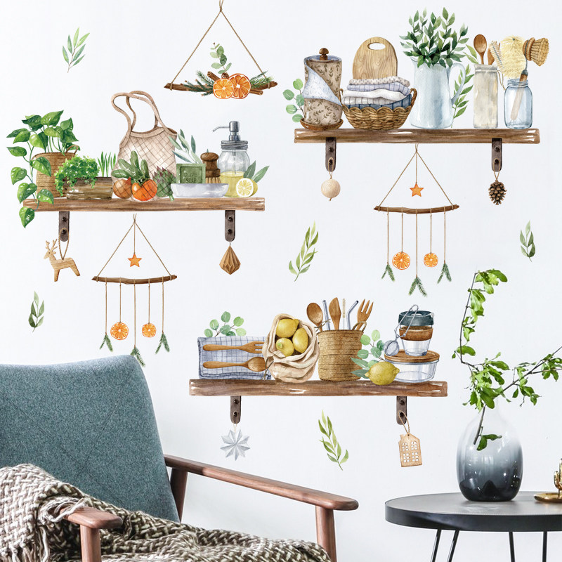 厨房玻璃墙面装饰墙贴纸盆栽隔板挂件防水橱柜自粘餐厅房门贴画