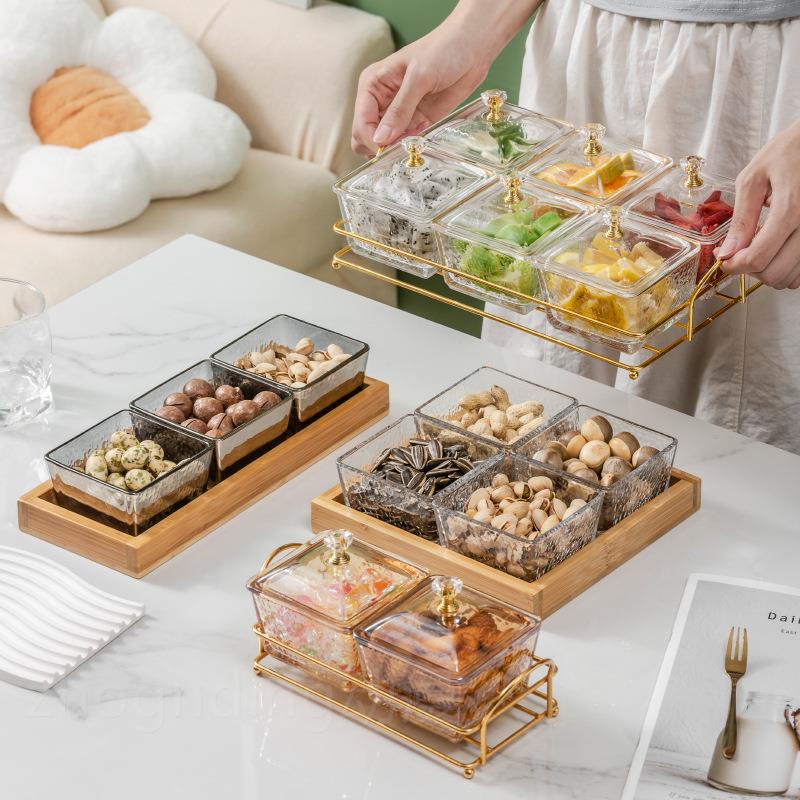 玻璃果盘小碗轻奢家吃用水果盘带盖酒吧KTV创意分格小拼盘零食碟