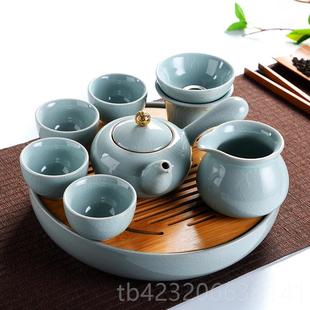 正品 陶瓷泡用茶器杯茶壶 中式 简约哥窑片开家功茶夫茶具小茶盘套装