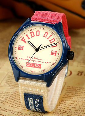 fidodido七喜小子中学生手表女款男初高中生美式复古工装撞色腕表