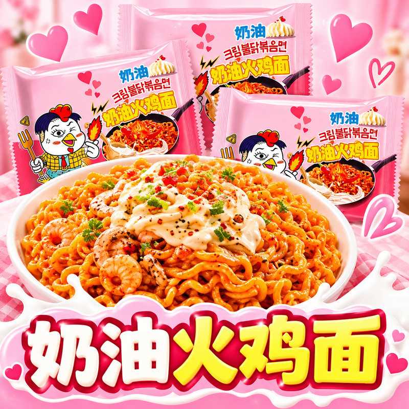 芝士火鸡面韩式风味泡面拌面速食夜宵宿舍袋装甜辣浓香方便面