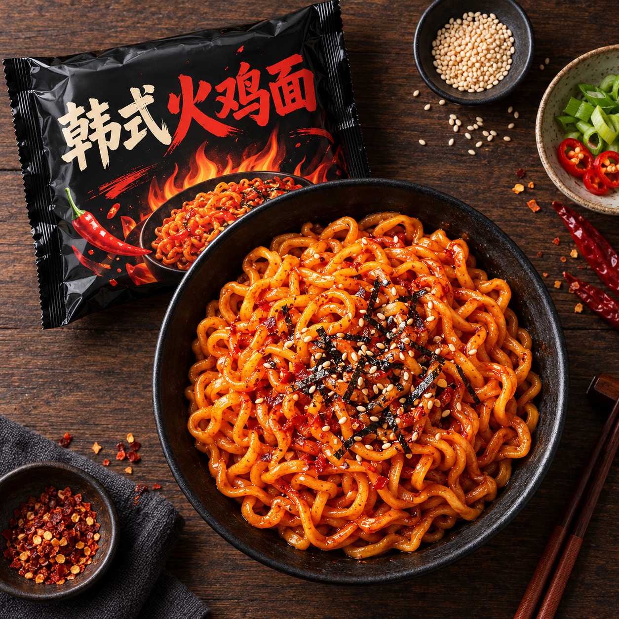 韩式风味原味火鸡面炸酱干拌面夜宵速食整箱超辣网红方便面