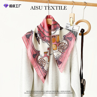 欧美风丝巾女新款65人字纹棉麻感小方巾马车丝巾头巾装饰绑包丝巾