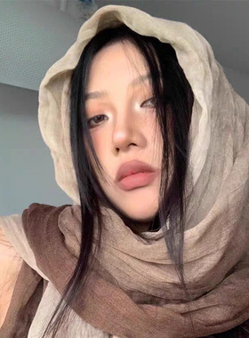 民族风丝巾女废土风亚麻褶皱渐变头巾沙漠凹造型辣妹围脖披肩