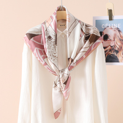 新款时尚真丝丝巾女士素绉缎90领巾桑蚕丝春秋冬季百搭大方巾围巾