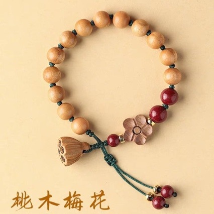 天然老桃木手串本命年编织红绳