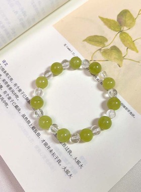 「青提茉莉」天然岫玉白水晶手串女新中式国风小咪数绿色水晶手链