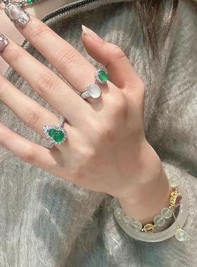 新中式绿玉髓葫芦满钻戒指女小众