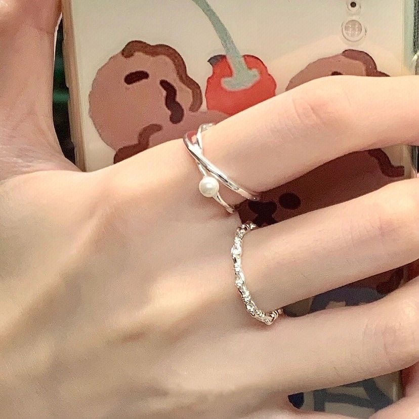 s925银珍珠戒指女小众设计素圈