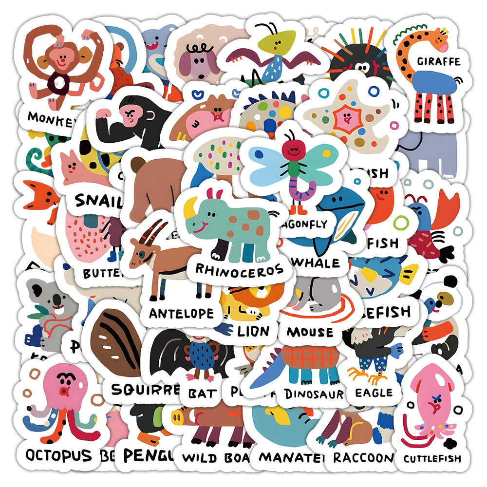 卡通可爱动物英语贴纸儿童早教英文启蒙益智玩具水杯防水装饰贴画
