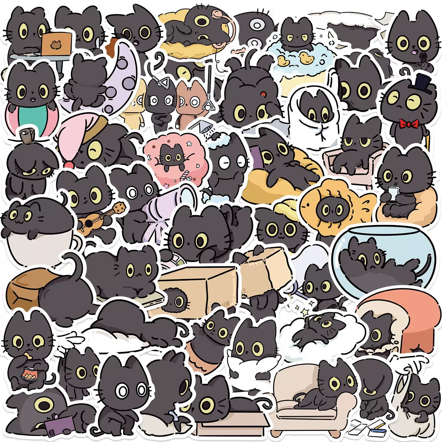 可爱淘气小黑猫贴纸手账笔记本