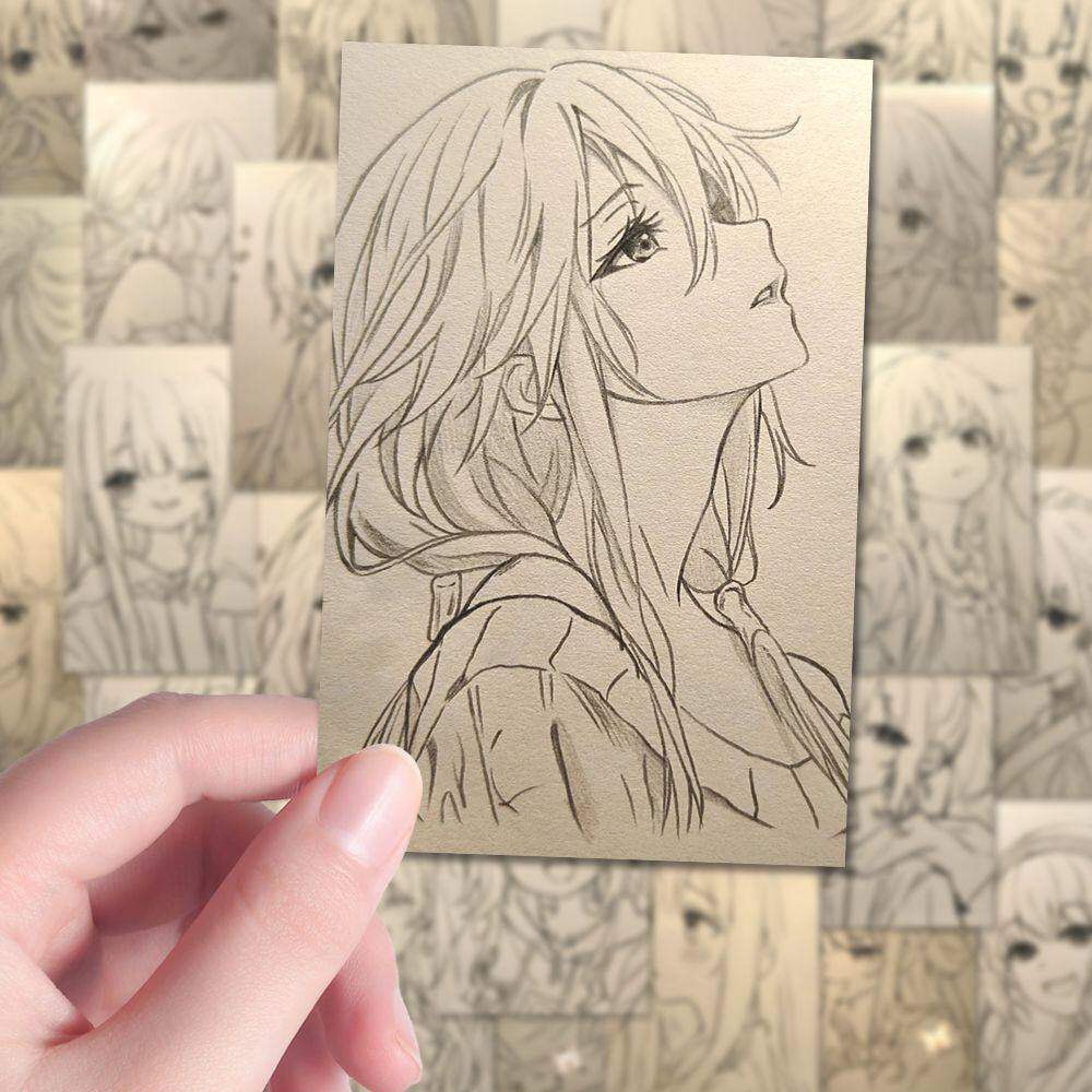 108张漫画美少女线稿贴纸美术生素描临摹练习贴画diy装饰桌面防水