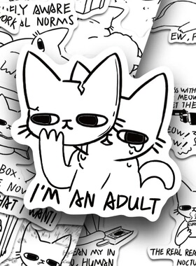 150张Cat MEME小猫咪贴纸卡通黑白手账手机壳笔记本装饰防水贴画