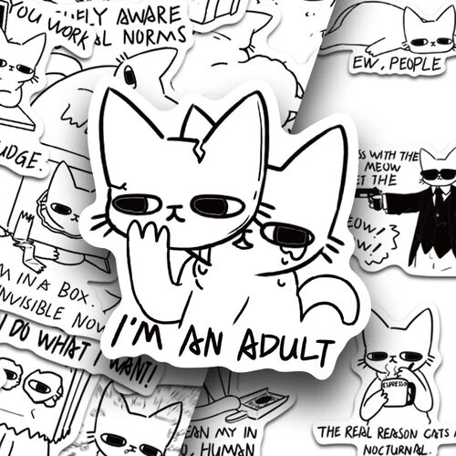 猫猫贴纸卡通黑白手账装饰