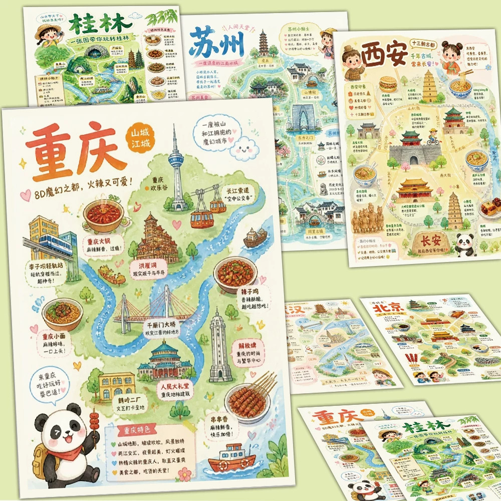 儿童手绘城市旅游地图防水贴纸