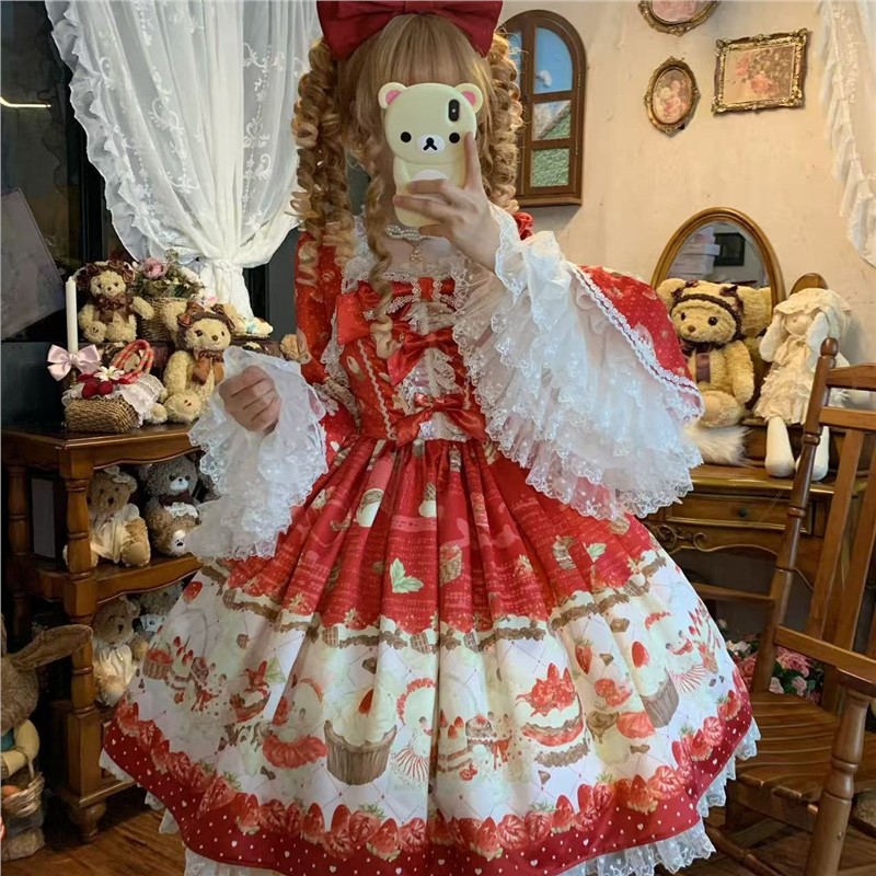 正版红莓巴菲原创lolita洛丽塔连衣裙op古早感doll感日常洋装