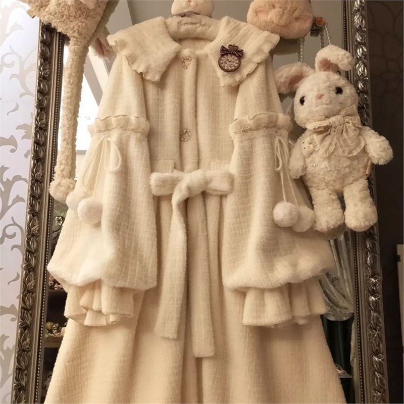 冬装日系甜美软妹减龄轻lolita毛绒绒外套可爱风大衣