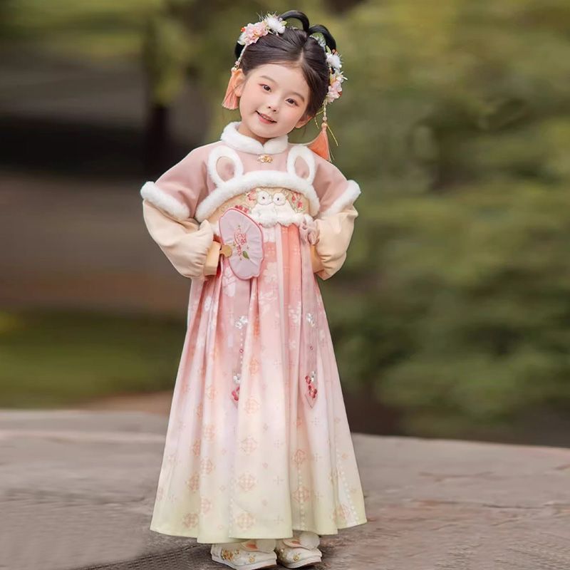 汉服女童冬款古装新款儿童古风中国拜年加厚连衣裙唐装汉服冬季