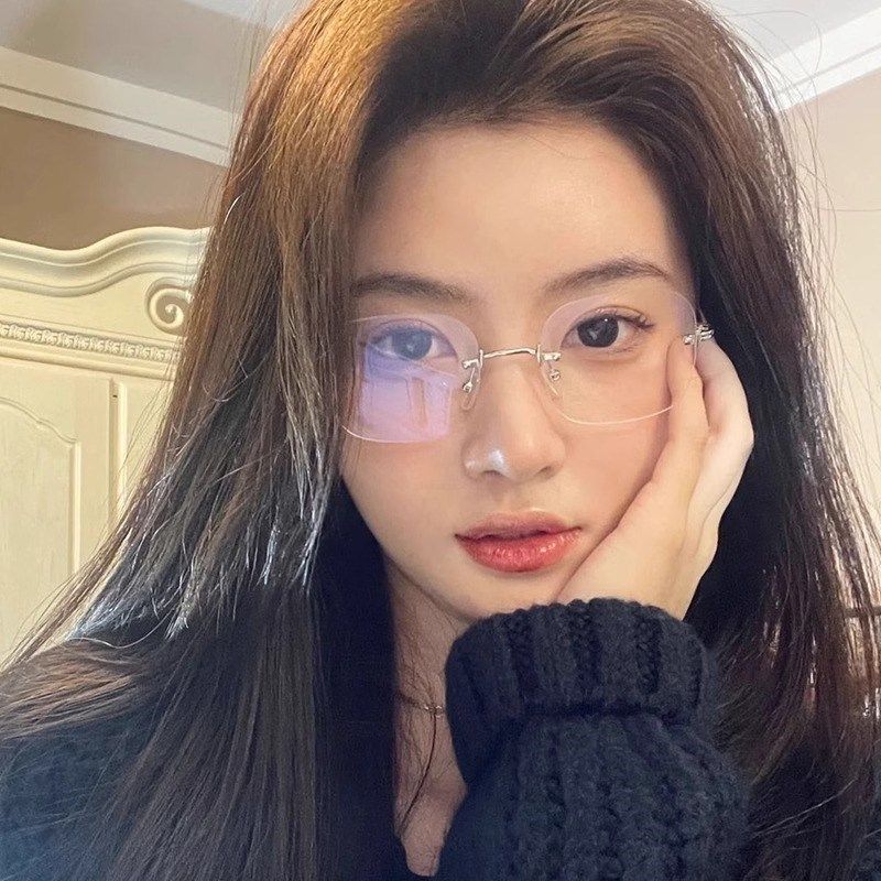 网红纯欲无框眼镜女近视变色方形金丝小框金边简约无边框眼镜框女,ZIPPO/瑞士军刀/眼镜,定制成品光学镜,淘宝优惠券,粉丝福利购,淘宝优惠卷