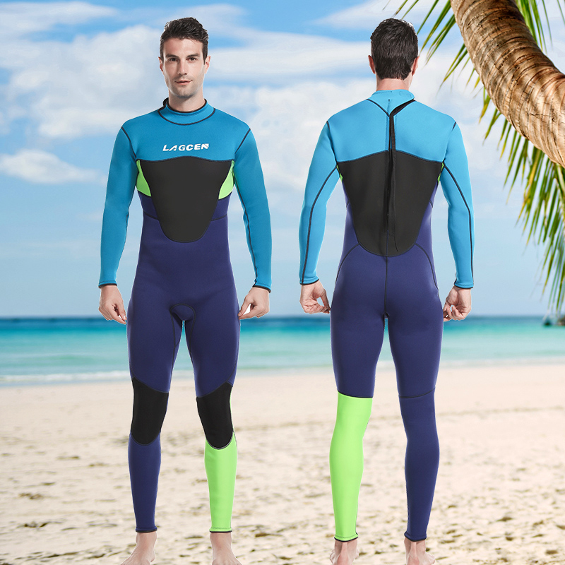 3mm连体潜水服男士游泳衣长袖长裤加厚防寒保暖秋V冬深潜衣水母服