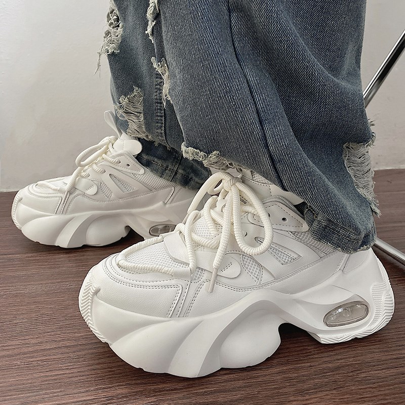 两点浪漫2023新款小众6CM厚底气垫老爹鞋男P轻质百搭增高鞋休闲鞋