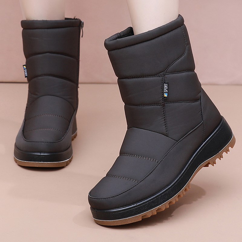 新款雪地靴棉鞋女冬加绒加厚v中筒靴子防水防滑中老年妈妈软底棉