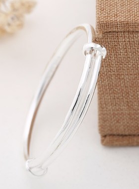 宝宝儿童手镯99l9纯银公主婴儿满月银饰小孩男女新生儿一对单只