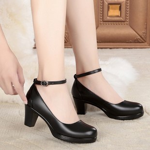 圆头浅口6CM走步皮鞋粗跟u防水台演出旗袍走秀鞋厚底妈妈广场舞鞋