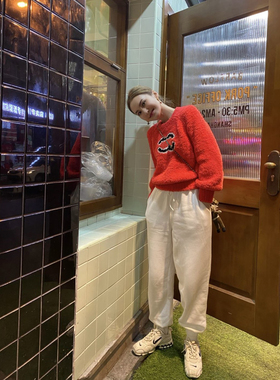 2020年冬季新款韩版厚棉T秋冬慵懒风套头加厚红色女士毛衣宽松外