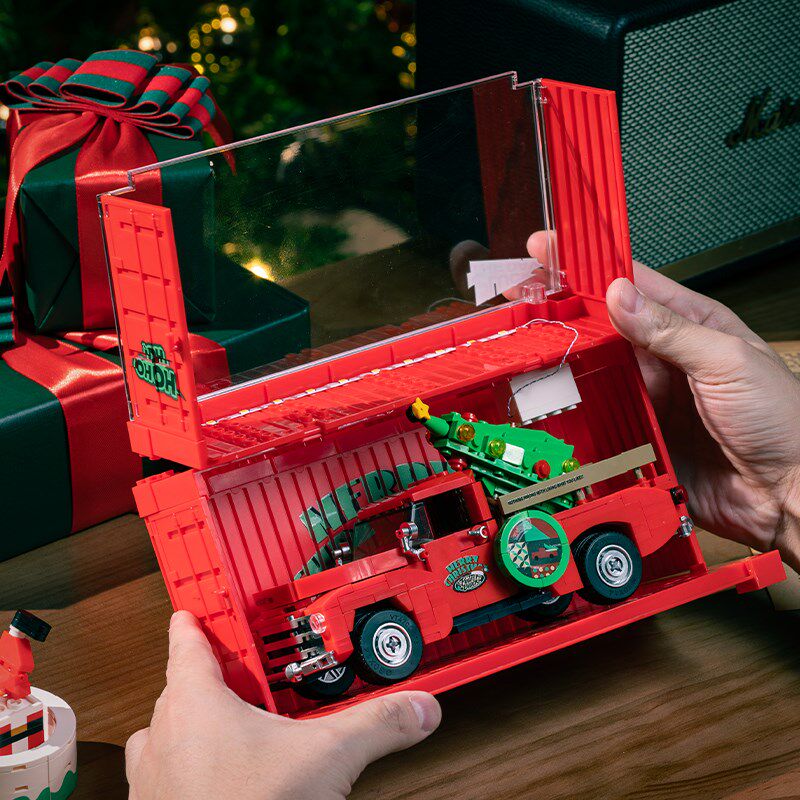 圣诞节礼物限定款红色o皮卡车拼装积木益智玩具模型创意摆件送女