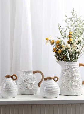美式乡村波点带耳复古奶壶花瓶摆件简约客厅民宿家居装饰品花器