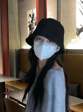 黑色遮脸渔夫帽子女秋冬百搭韩版显脸小日系休闲自闭素颜水桶盆帽