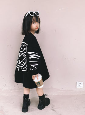 韩国波拉童装2022冬季新款女童加绒中长款卫衣裙女宝宝韩版连衣裙