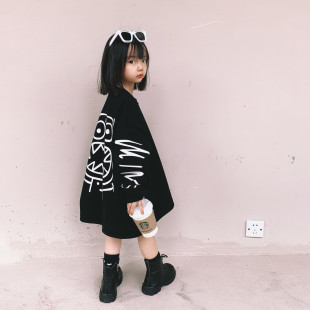 韩国波拉童装2022冬季新款女童加绒中长款卫衣裙女宝宝韩版连衣裙