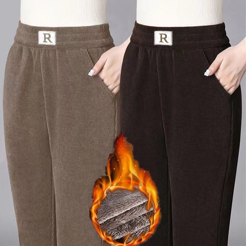 加绒加厚哈伦裤子女士秋冬季中老年大码保暖宽松显瘦高腰休闲长裤