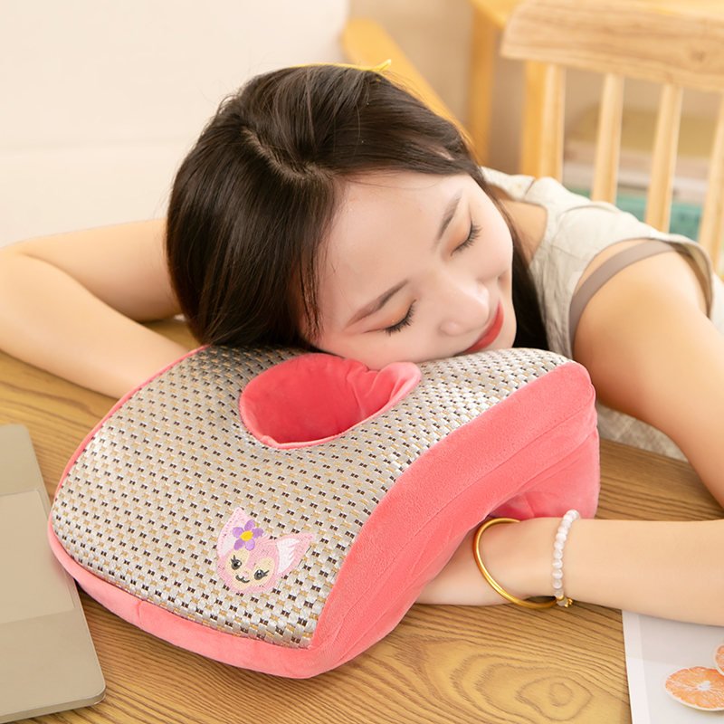 冰丝豆豆绒抱枕趴午睡枕小学v生办公室趴桌子睡觉枕头午休神器夏
