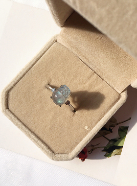 纯银天然灰月光貔貅戒指女招财转运拉长石可调节水晶指环闺蜜礼物