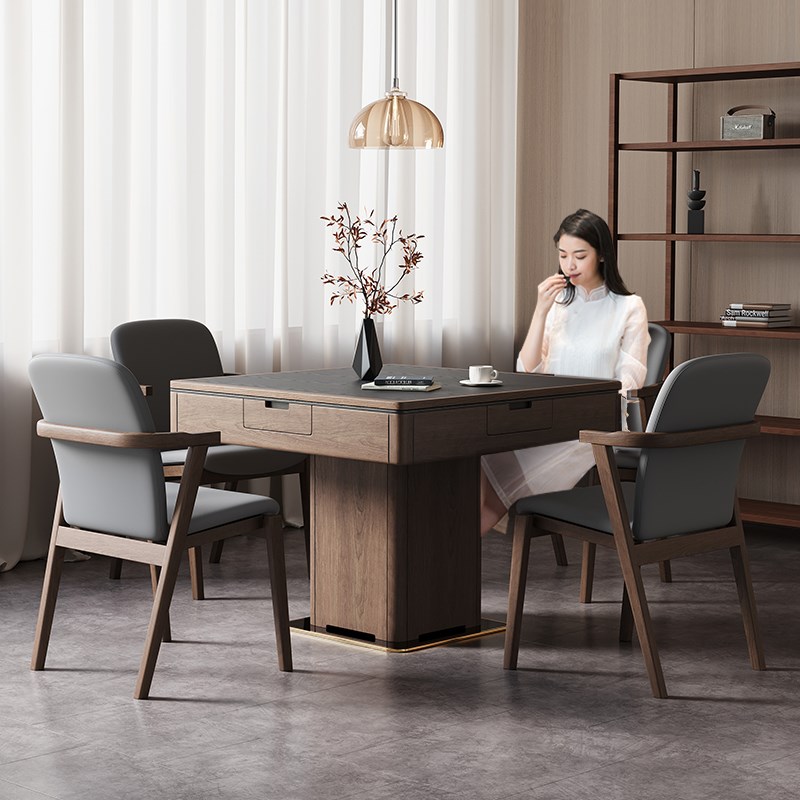 新中式麻b将机全自动家用一体机麻将桌餐桌两用实木多功能小型静