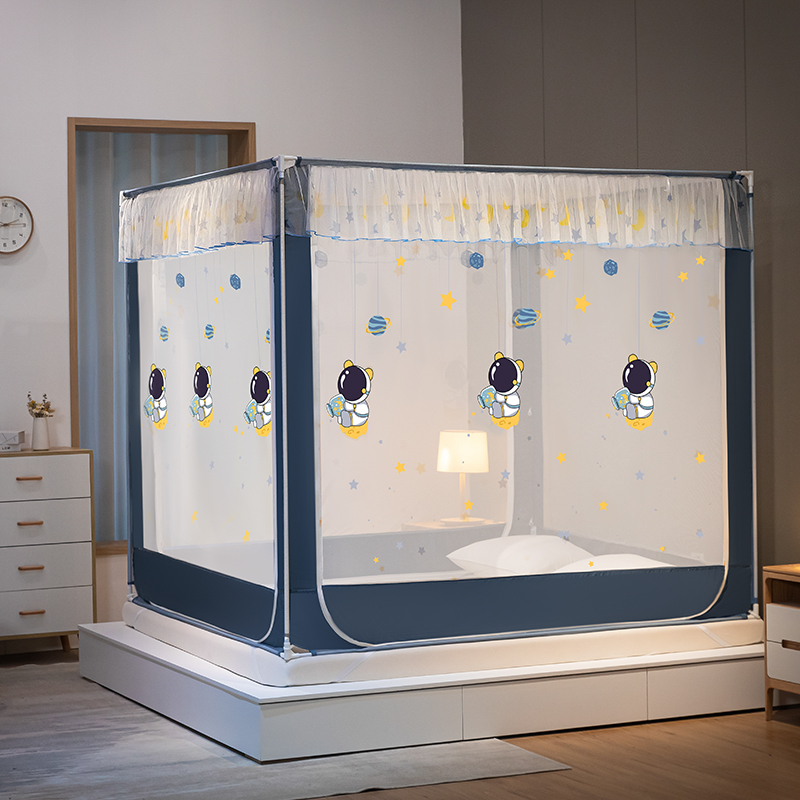 蚊帐家用2022新款床帘一体式防尘遮光I蒙古包防摔儿童纹账加厚加
