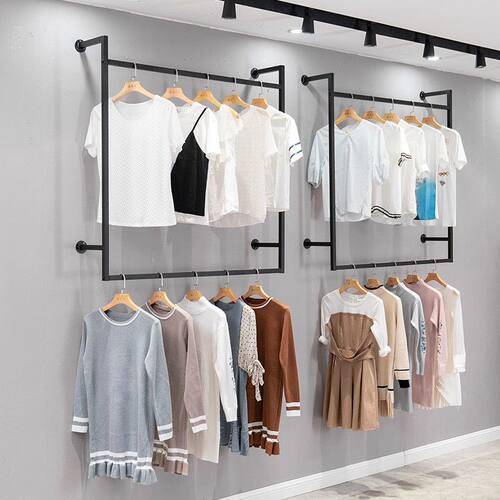 服装店展示架上墙男女装童装店壁挂式衣服架双层侧挂货架家用卧室