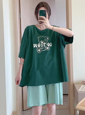 月子服哺乳短袖短裤套装孕妇睡y衣夏季薄款产后家居服加大码200斤