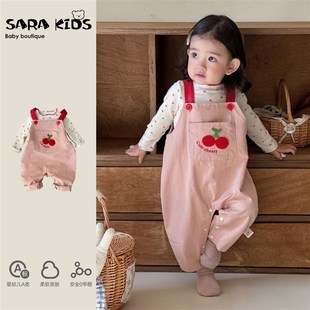 女宝宝套装春秋季新款婴幼儿衣服春装可爱女童上衣背带裤两件套萌