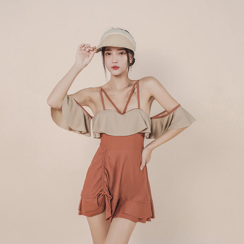 女孩泳衣b2022网红款遮肚显瘦裙式连体保守聚拢纯欲学生温泉游泳