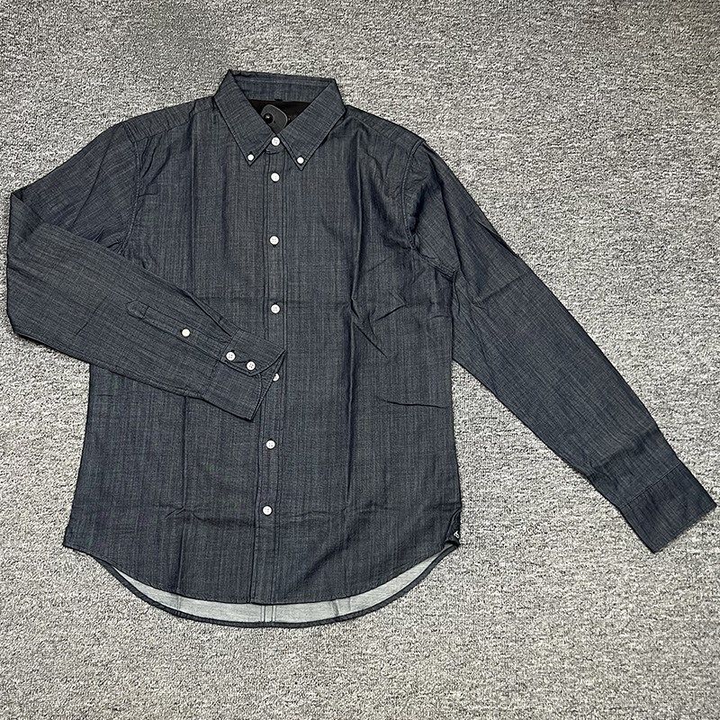 美式男士春秋款男士亚麻牛仔衬衫上衣J长袖百搭衬衣男装牛仔大码