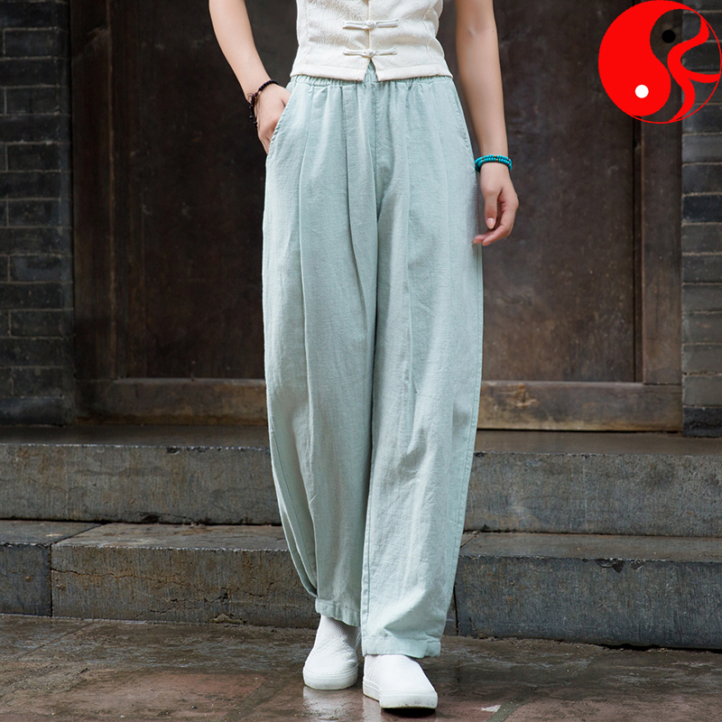 2023新款太极练功裤q休闲太极服女亚麻武术裤春夏季太极拳裤女宽