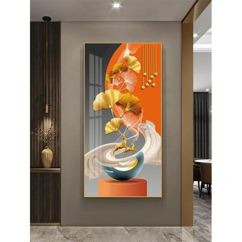 现代简约入户玄关装饰画鹿抽象大气挂画轻奢走廊尽头墙.面壁画带