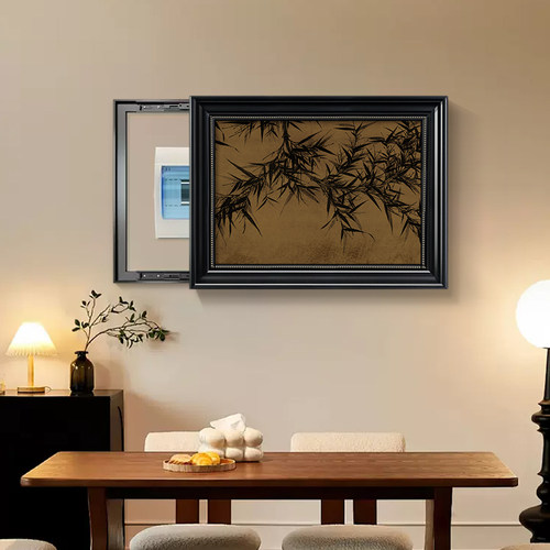 中古风电表箱装饰画复古墨竹图配C电箱遮挡壁画高级感电闸开关挂