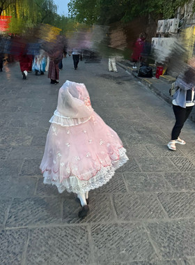 甜美少女心新款夏季2026套装斗篷洛丽塔可爱蝴蝶结网纱连帽服装