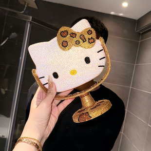 新款性感豹纹手工贴钻材料包KT化妆镜凯蒂猫可爱猫台式镜子送女友