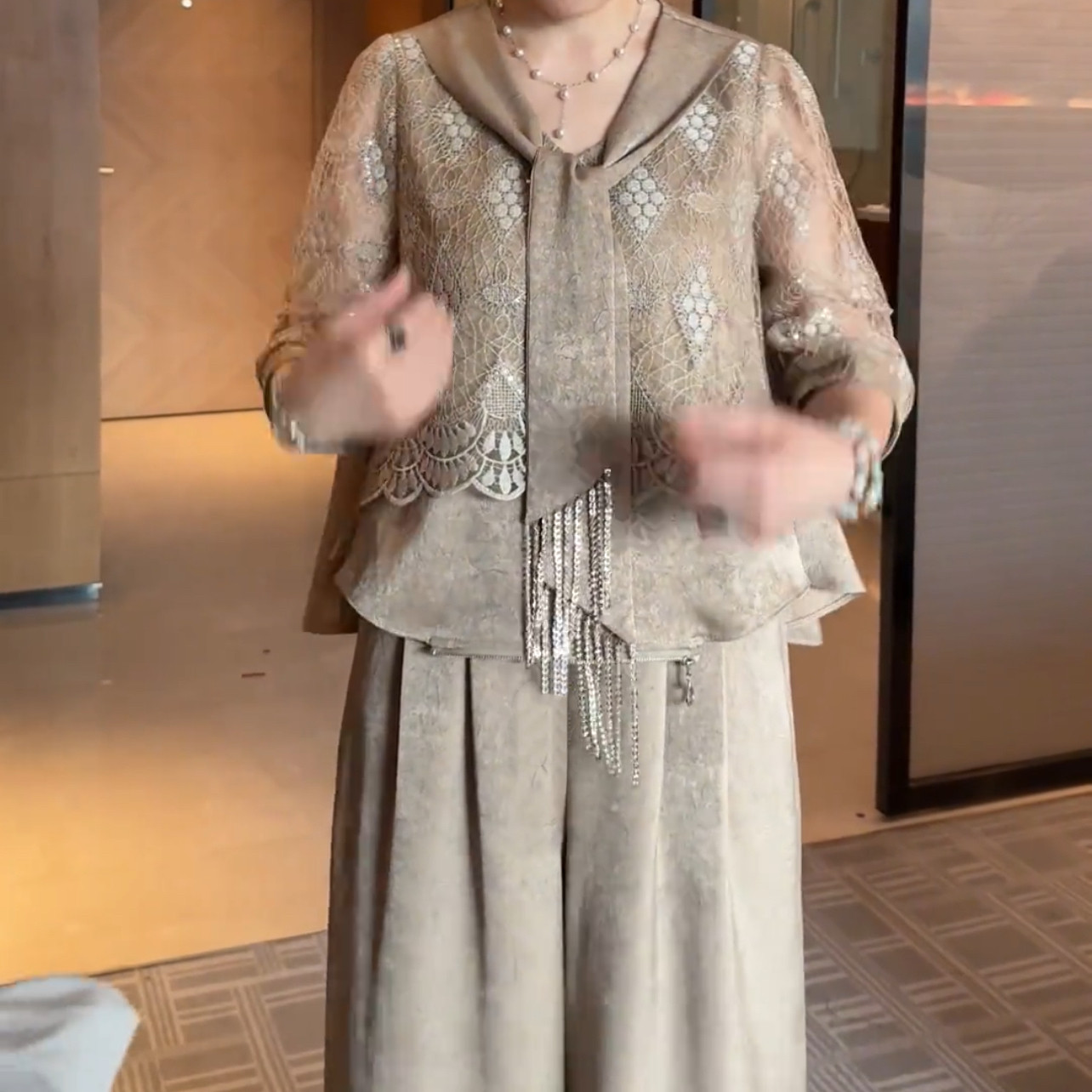 长袖长裙两件套中老年妈妈气质套装2026春夏季新款阔腿裤百搭